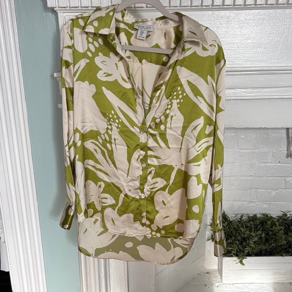 Rachel Zoe Olive and Cream Floral Button Down Shirt